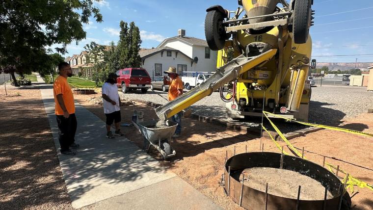 The crew from J&M Hardscape Services pouring one of four new sculpture pads.